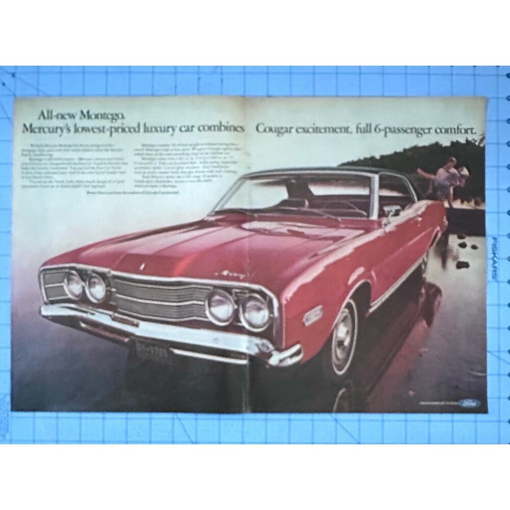 1967 Vintage Print Ad Red Mercury Montego Auto 2-pgs Centerfold